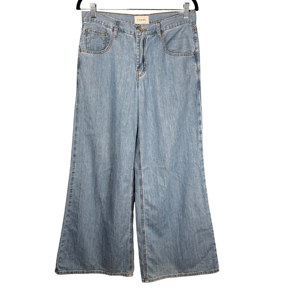 FRAME Le Mid Wide Leg Jeans Happy Indigo‎ Cotton Size 27 Light Wash Boho